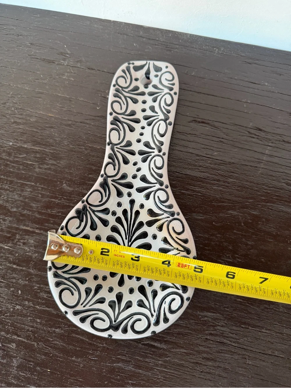 Decorative Talavera Spoon Rest in White and Black